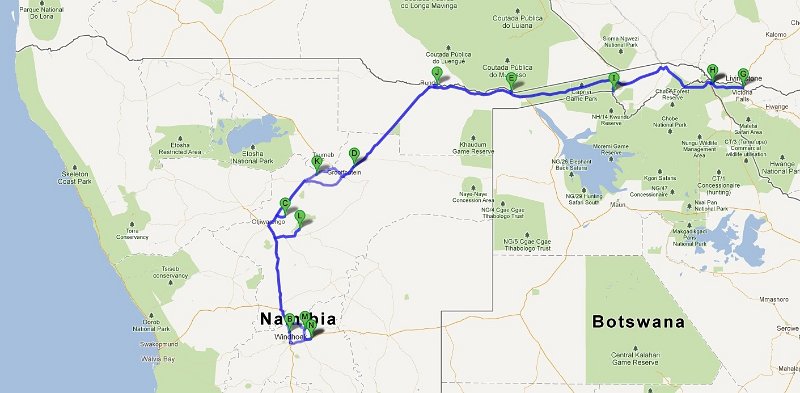 Reisesoute.jpg - Reiseroute Winhoek - Victoria Falls und zurück